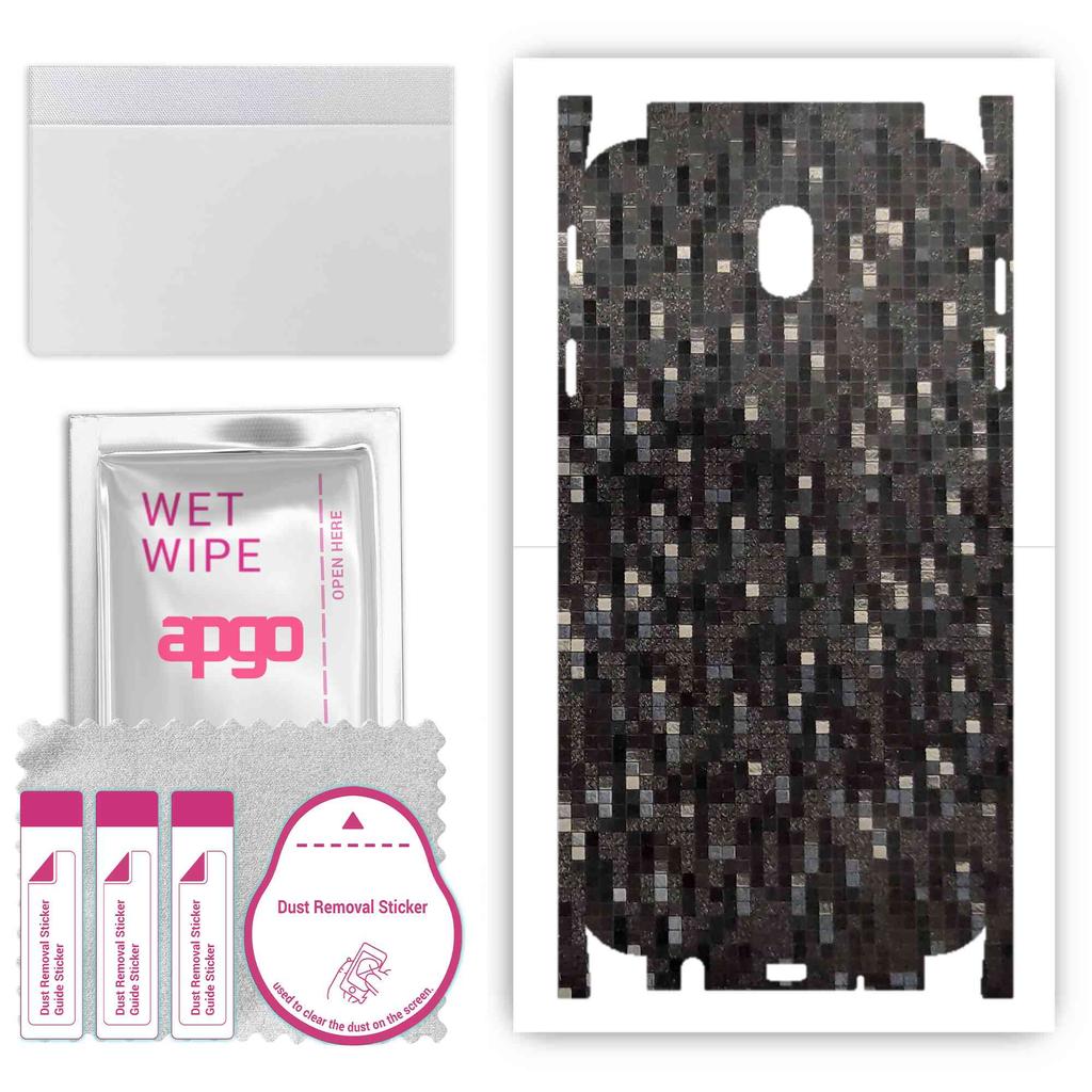 apgo Adesivo protetor para a parte traseira e laterais compatível com Samsung Galaxy J7 (2017), Película de envoltório completo, folha, vinil - Padrão Carbon Black Pixel