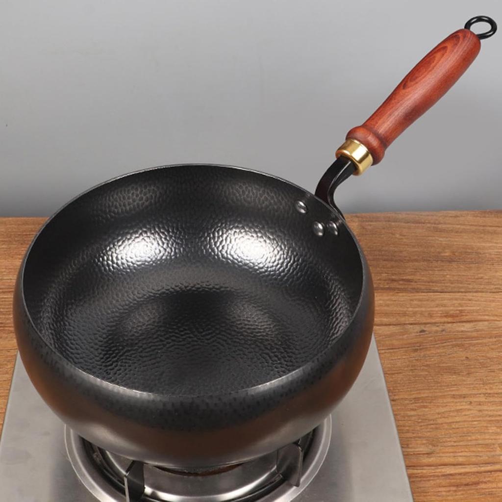 Wok antiaderent, 24 cm Wokuri și tigăi, Tigaie forjată manual, Bază plată, Tigaie wok pentru plite cu inducție, electrice și pe gaz