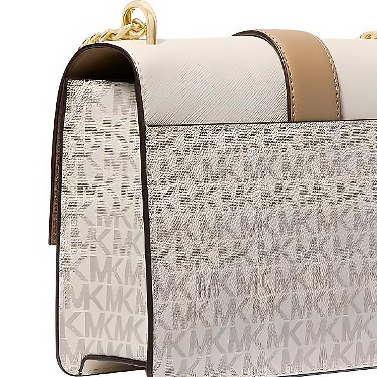 Michael Kors Borsa a tracolla in pelle con stampa logo Mk Greenwich Piccola da donna Bianco Vaniglia 35S5GGRC1B-VANILLA-ACRN