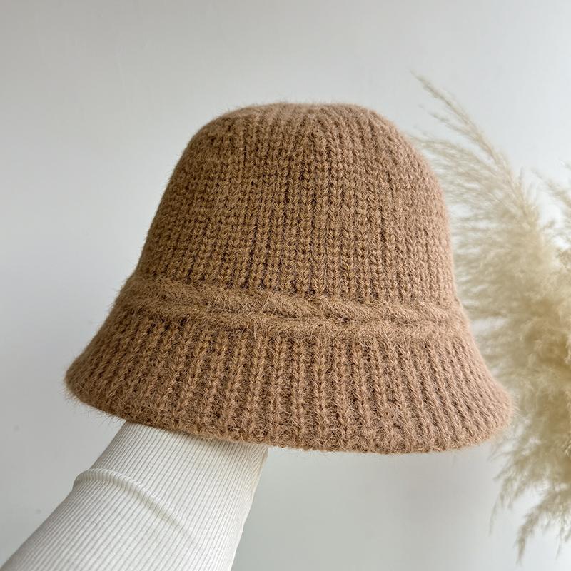 Literary and Versatile Wool Knitted Bucket Hat Autumn and Winter Warm Wool Hat Women Bucket Hat Cover Face
