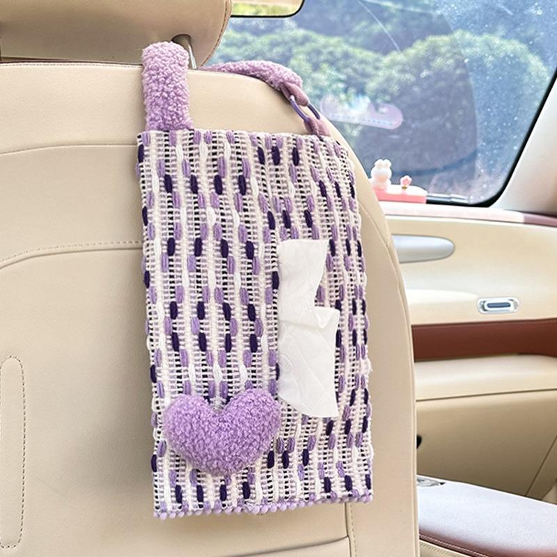 Creative Heart Shape Hanging Backseat Car Tissue Box Multi Functional Tissue Bag