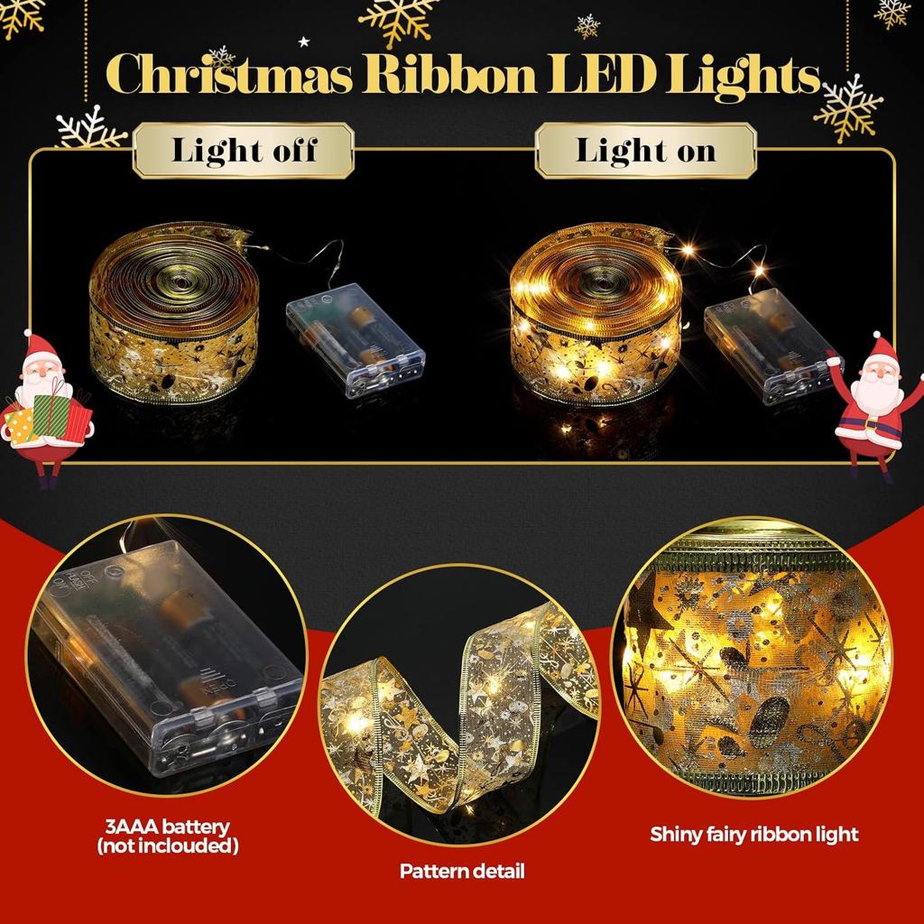 Sherr 4 Pcs 79ft Christmas Ribbon Lights Christmas Tree Decorations 240 LED Lights Fairy Lights Xmas Ribbon Battery Powered Operated Indoor String