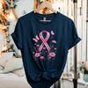 Pink Ribbon Butterfly Wildflower Tshirt Women Breast Cancer Awareness Warrior Support Short Sleeve Casual Printed Cotton Tops