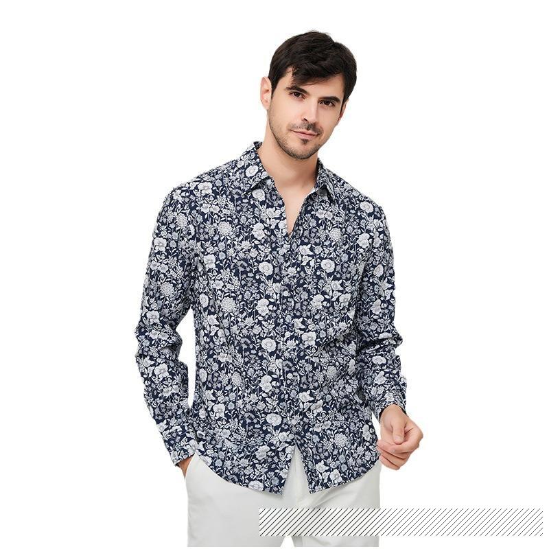 Men's Comfortable Printed Loose Shirts Long Sleeve Button Up Shirt Casual Beach Holiday Shirt for Men Lightweight Vintage Breathable Soft Lapel Shirts