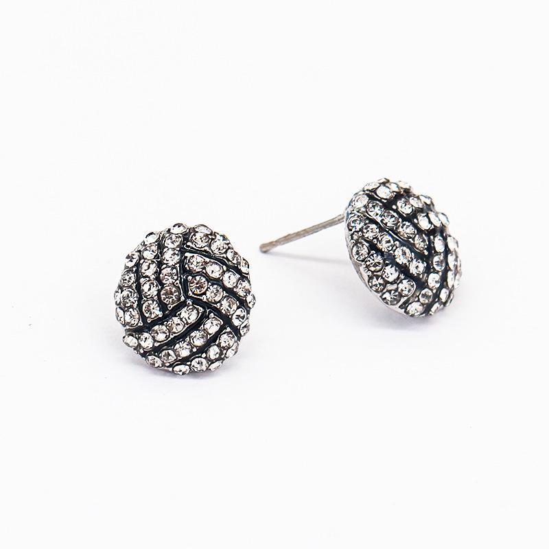 Sporty Rhinestone Stud Earrings 2Pcs Alloy Football Basketball Design Shiny for Sports Enthusiasts Christmas Gift