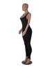 M3132 Sleeveless Backless Waist-Gathering Solid Color Yoga Jumpsuit
