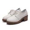 Damesschoenen met hoge hakken, enkellaarsjes, nieuwe ronde neus met veters voor de lente en herfst, waterdicht plateau, retro kleine leren schoenen in Britse Oxford-stijl