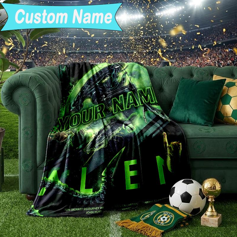 Custom Name Blanket Alien Ornate Frame Blanket Bedding Blanket for Travel, Camping, Living Rooms, Offices, Sofas, Fan Christmas gift