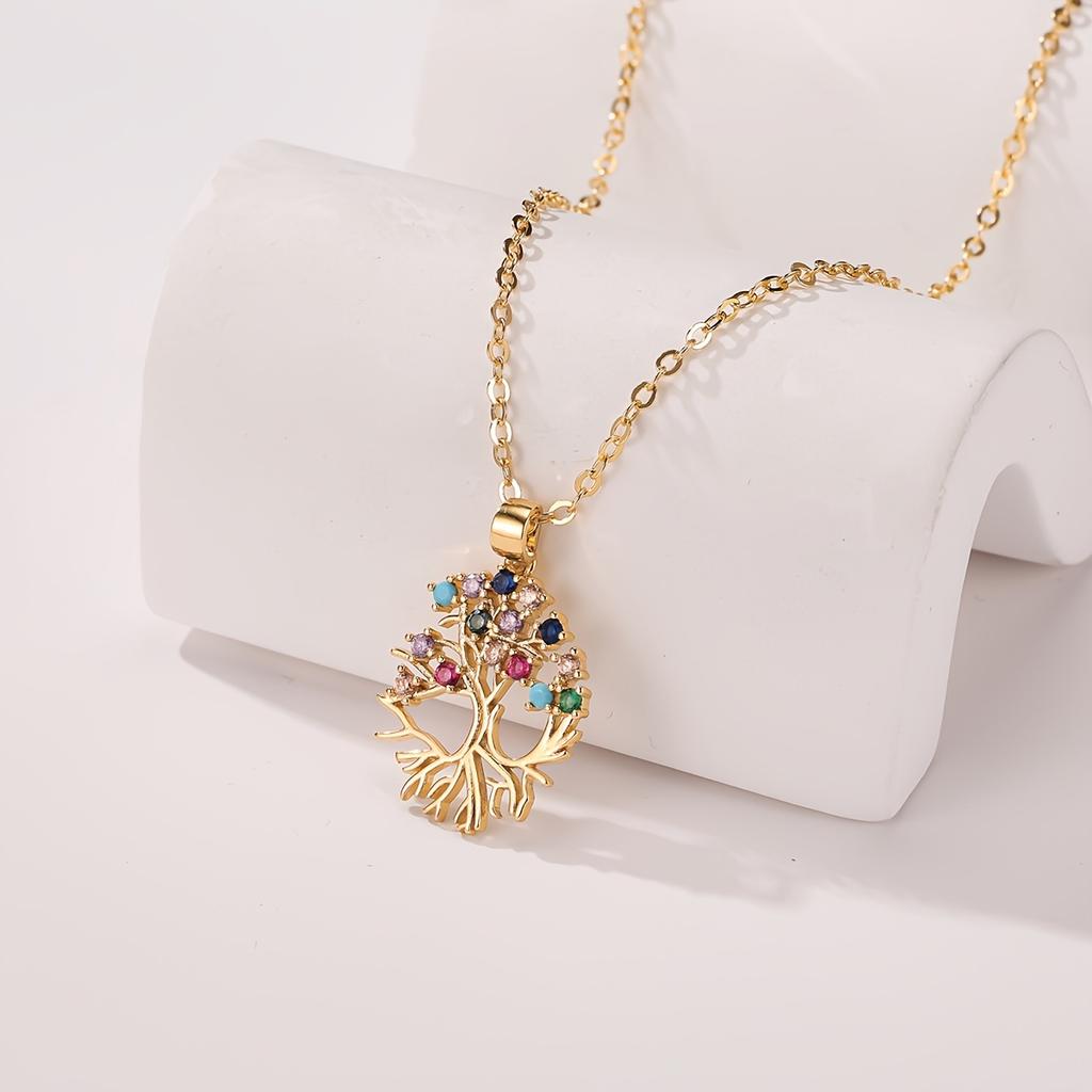 1New high-quality copper necklace-European and American Style,Tree of Life Necklace Inlaid with colored zirconia,Wishing Tree Pendant Elegant and