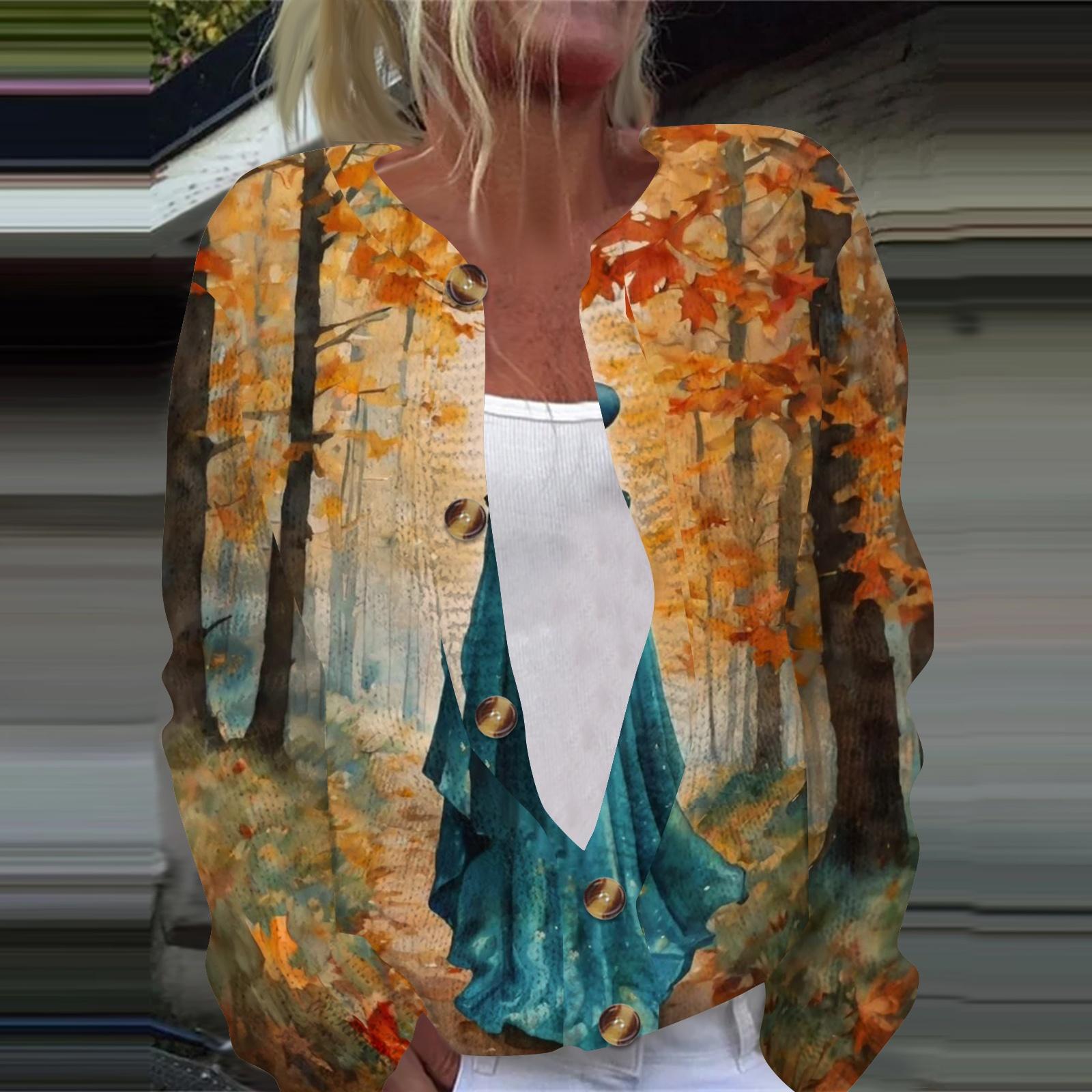 Women s Halloween Print Long Sleeve Knit Cardigan with Button Front L