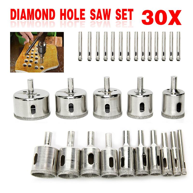 30pcs Holesaw Diamond Set Holes Saw Drill Bit Cutter Tile Glass Ceramic Marble