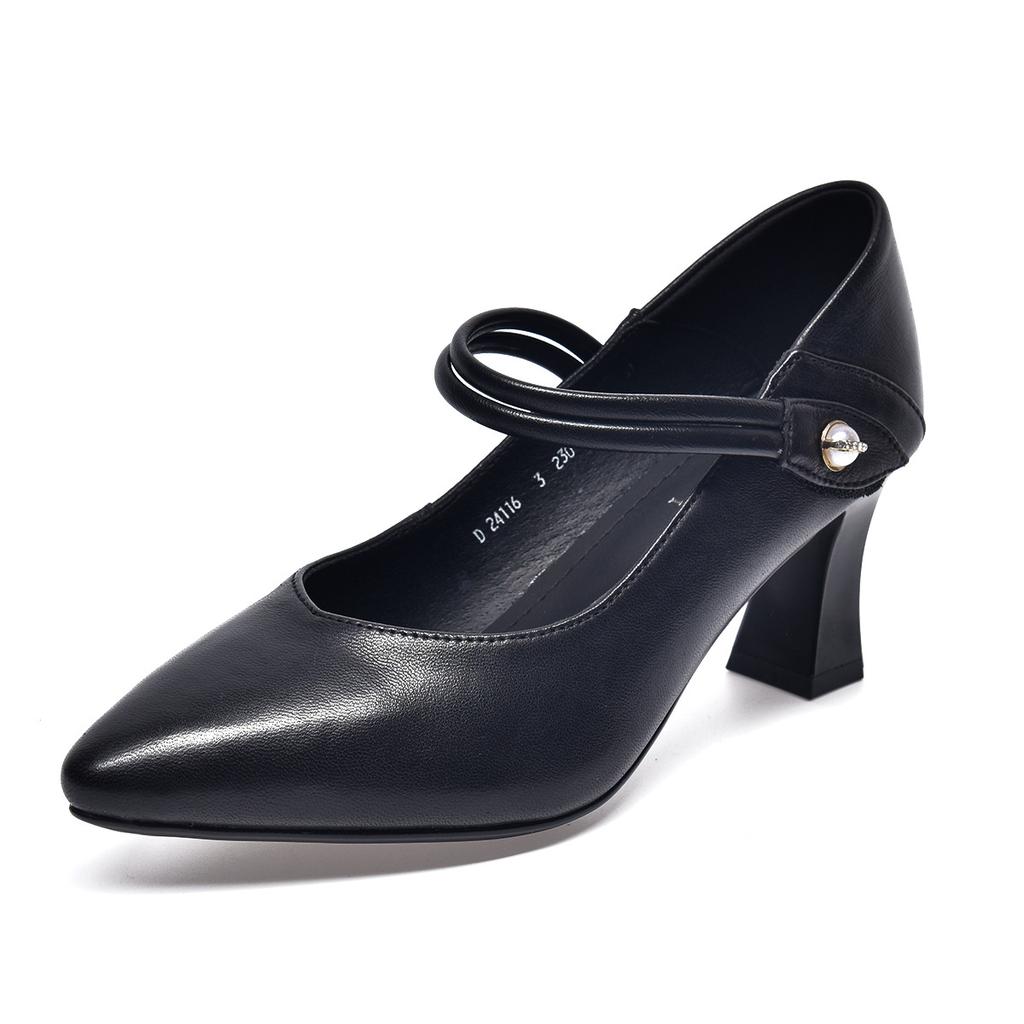 Pointed high heels women's spring sheepskin shallow mouth single shoes one-word buckle work shoes formal women's shoes
