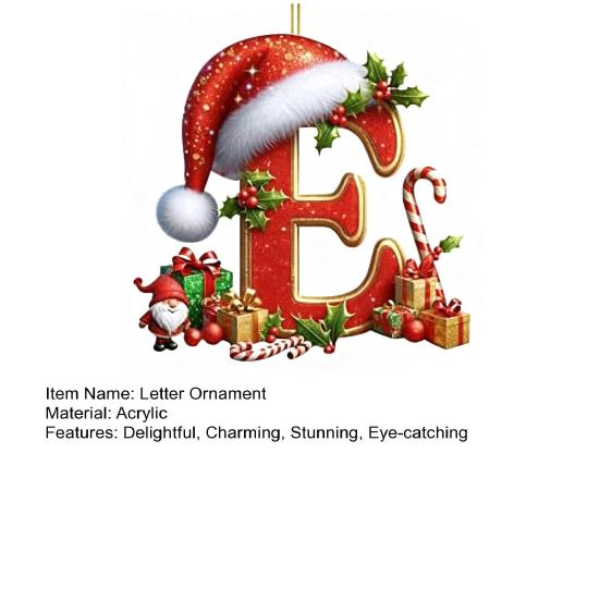 Kırmızı Baş Harfler Noel Süsleri 2D Akrilik Kişiselleştirilmiş Cüceler Monogram Kolye Ucu Noel Baba Şapkalı 26 Harf Noel Ağacı Asılı Süs