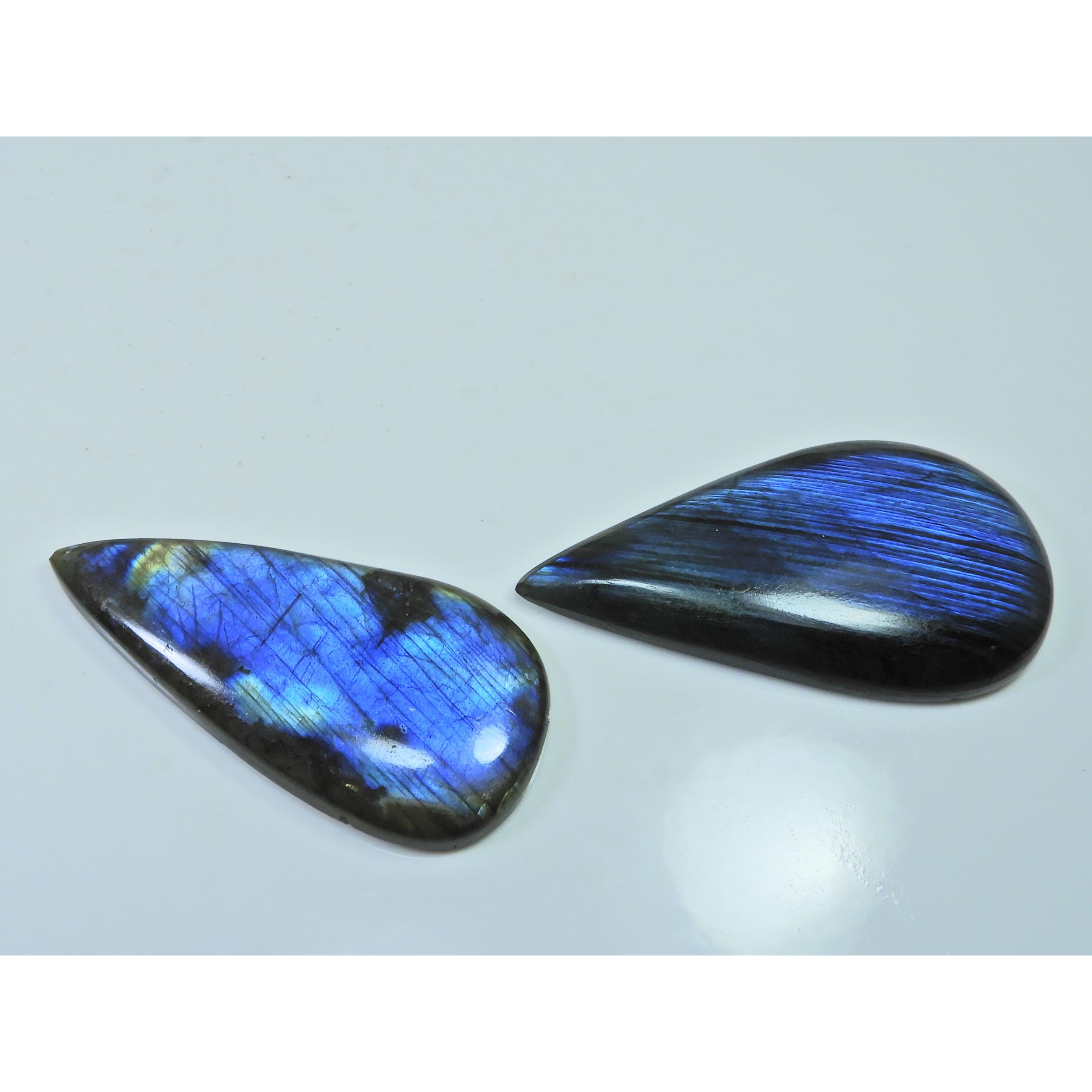 57-59 MM Natural Labradorite Multi Pear Cabochon Loose Gemstone 2 Pcs Lot D-209