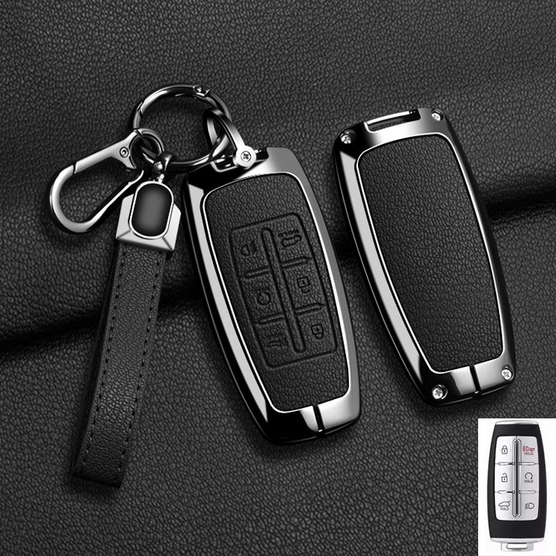 כיסוי נרתיק למפתח רכב מסגסוגת אבץ ועור עבור Hyundai Genesis GV80 GV90 2022 GV70 G80 2019 2020 2021 מעטפת מחזיק שלט אביזרים