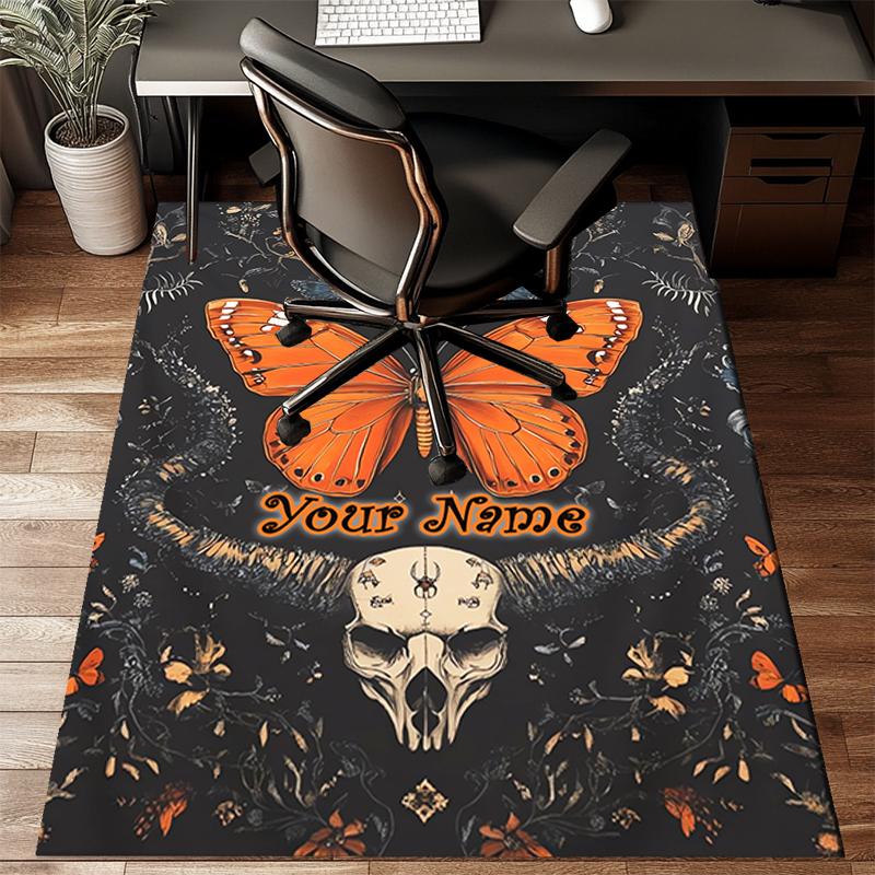 1PC Custom Name Butterfly Skull Artwork Theme Floor Mat Ideal for Living Room, Game Rooms, Office, Bedroom Floor Mat Playful Design