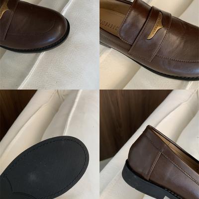 2025 Autumn New Retro Round Head Flat-bottomed Loafers Women's British Style Small Leather Shoes Versatile One-pedal Single Shoes Women