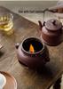 Guanlan Retro Coarse Pottery Tea Kettle Set with Alcohol Warmer for Outdoor Brewing