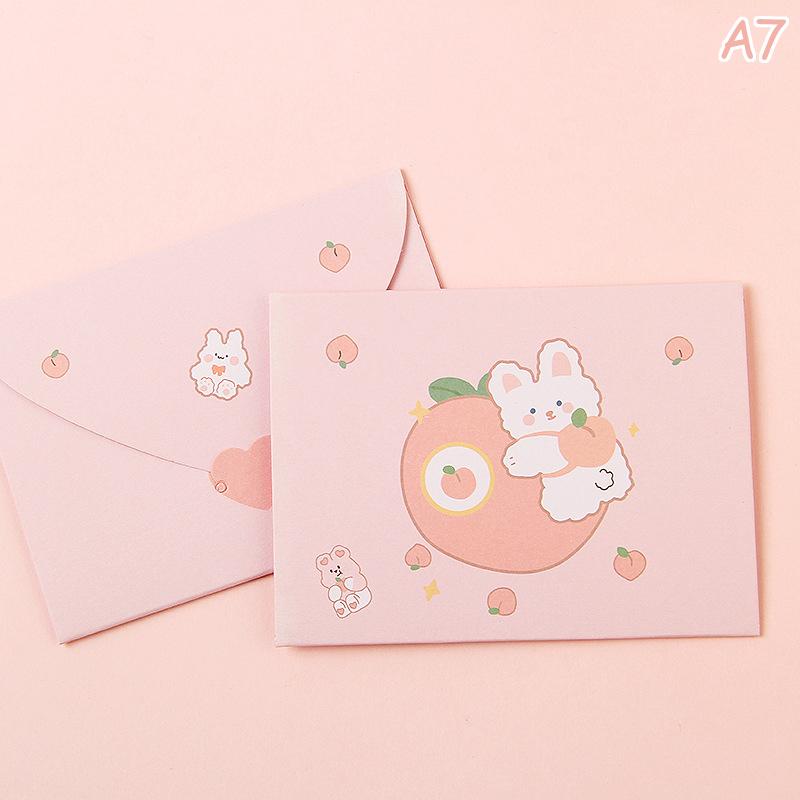 10PCS Cute Cartoon Gift Card Folded Envelope Greeting Card Holiday Wishes Thank You Gift Message Confession