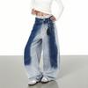 Neue Vintage-Jeans für Damen in Übergröße, Farbverlauf, gewaschen, ausgestelltes Bein, lockere Wide-Leg-Denim-Hose für Streetstyle, Herbstmode