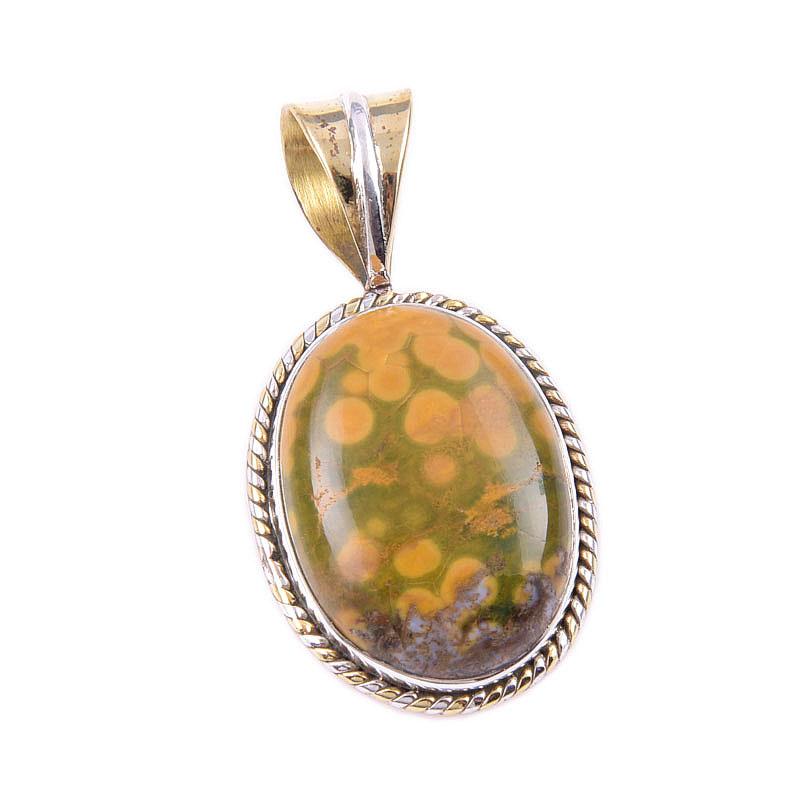 Jaspe Océan Naturel Argent Sterling Massif 925 Bicolore Pendentif Cadeau 1.25" L7W44