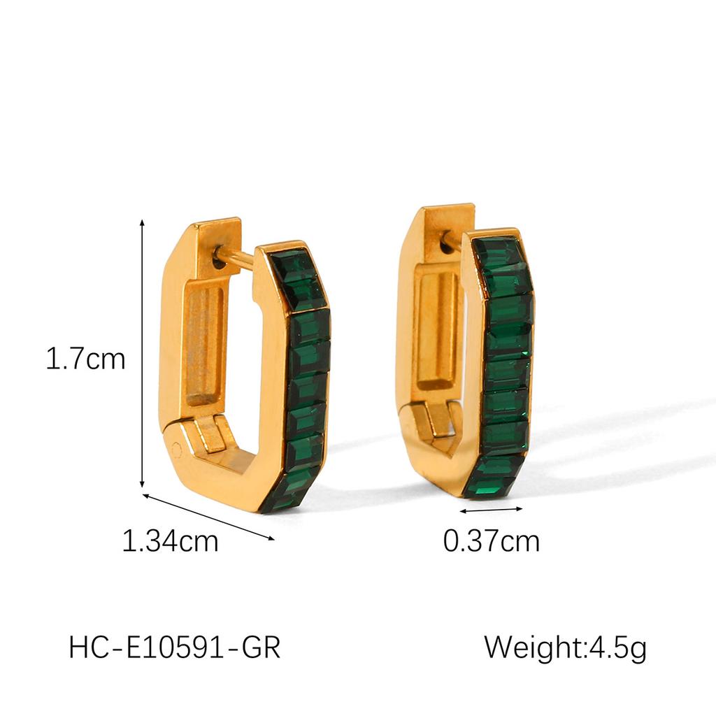 Fashionable U-shaped Stainless Steel Earrings for Women, Premium Light Luxury Zircon Inlaid Square Ear Buckles