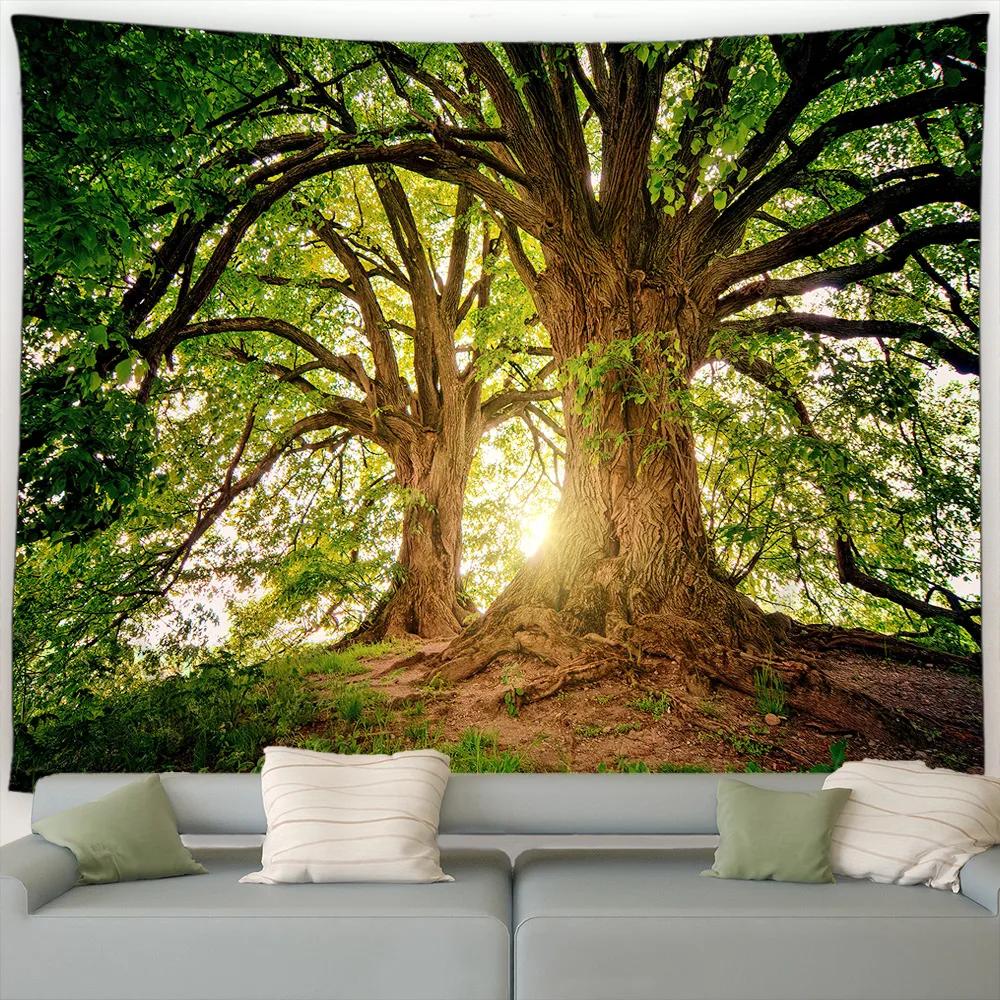 Forest Landscape Tapestry Waterfall Tropical Plants Spring Trees Nature Scenery Garden Wall Hanging Home Living Room Dorm Decor