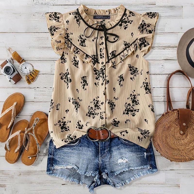 

ZANZEA Women Summer Casual Round Neck Sleeveless Loose Print Vest Tops