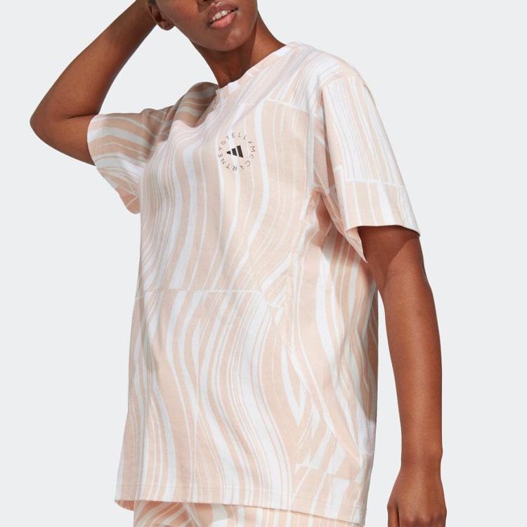 Adidas X Stella McCartney Logo Print Loose Fit Short Sleeve T-Shirt Women Tops Brush-Pink HT1106