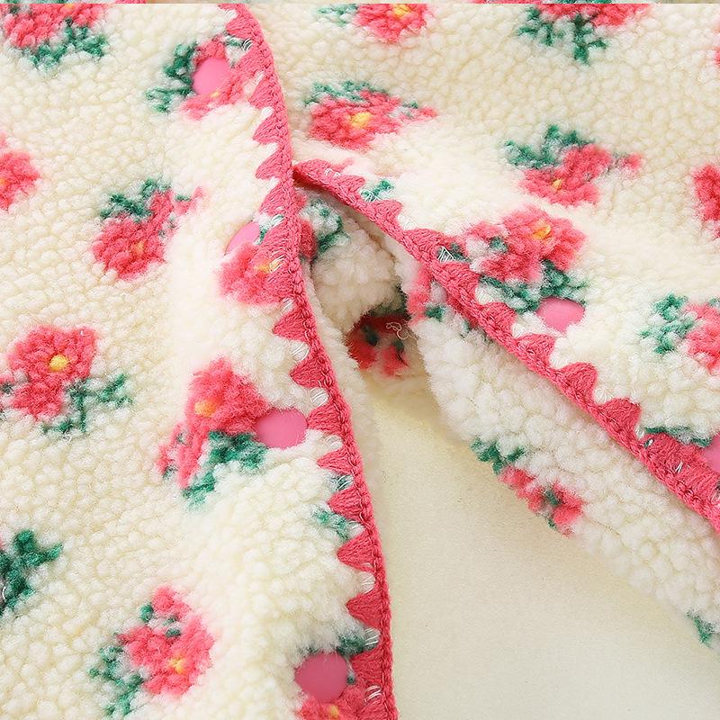 Baby Girl Fleece-Lined Lambswool Onesie: Autumn & Winter Warm Outerwear