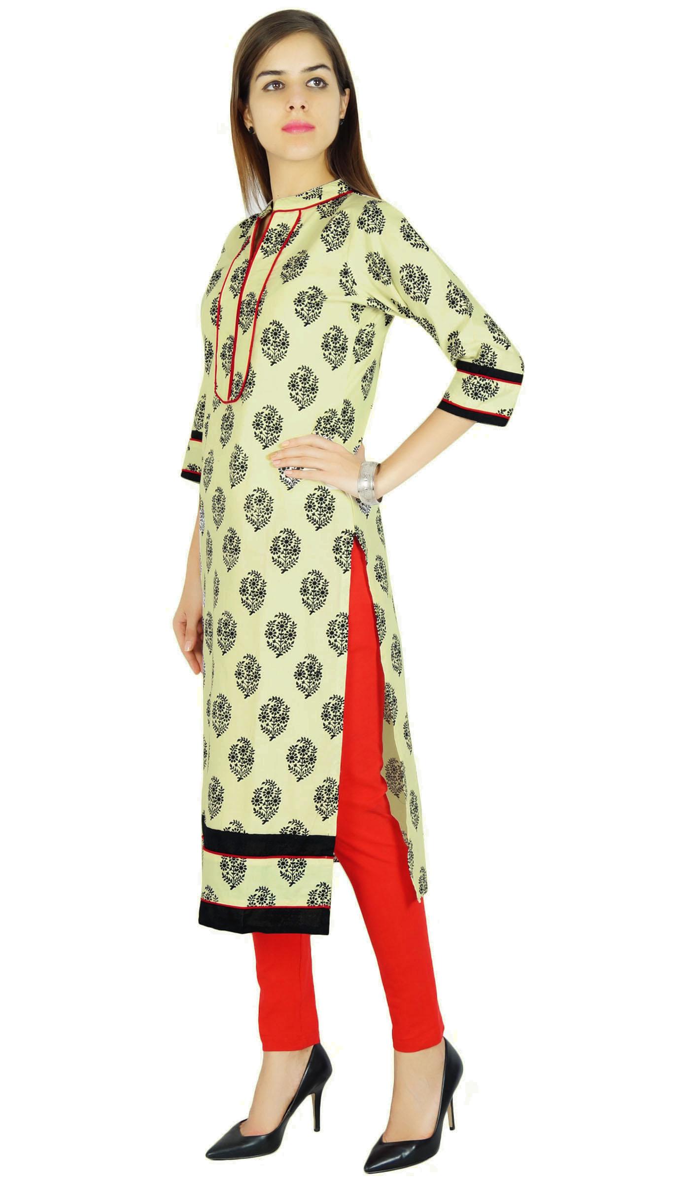 

Amoghah Women Wear Цветочный бежевый хлопок Kurti Indian Kurta Gift 10 бежевый