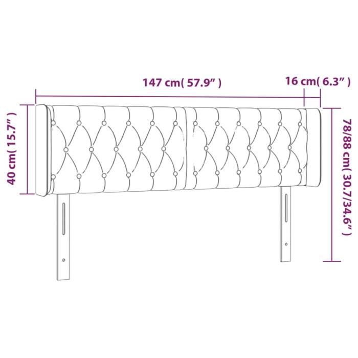 3123572 vidaXL Tête de lit à LED Noir 147x16x78-88 cm Tissu