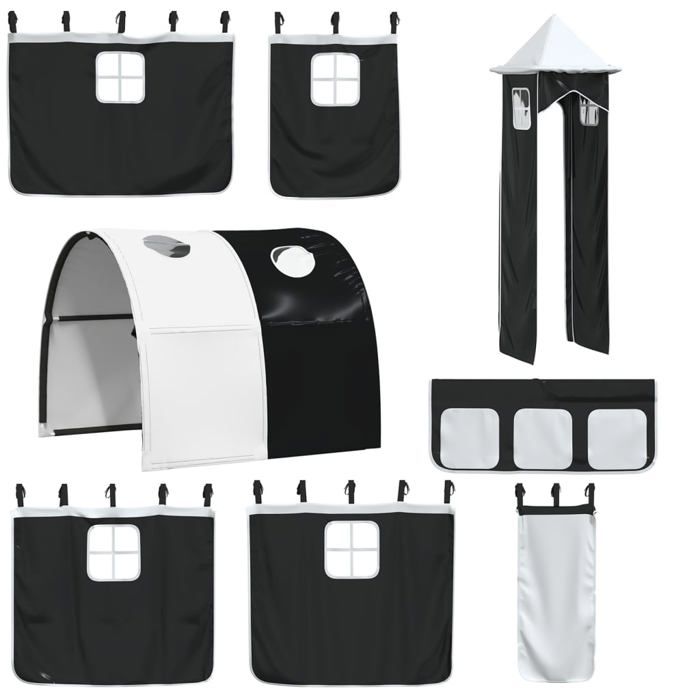 Rideaux pour lit Mezzanine - vidaXL - Tunnel et Tour - Polyester - Blanc et Noir - Moderne