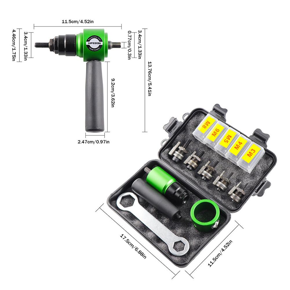 Electric Rivet Gun Removable Electric M3~M8 Rivet Nut Gun Adapter Insert Nut Pull Riveting Tool for Electric Drill/Hand Wrench