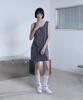Bunteu Henley Neck Tie Mini Dress (Charcoal)