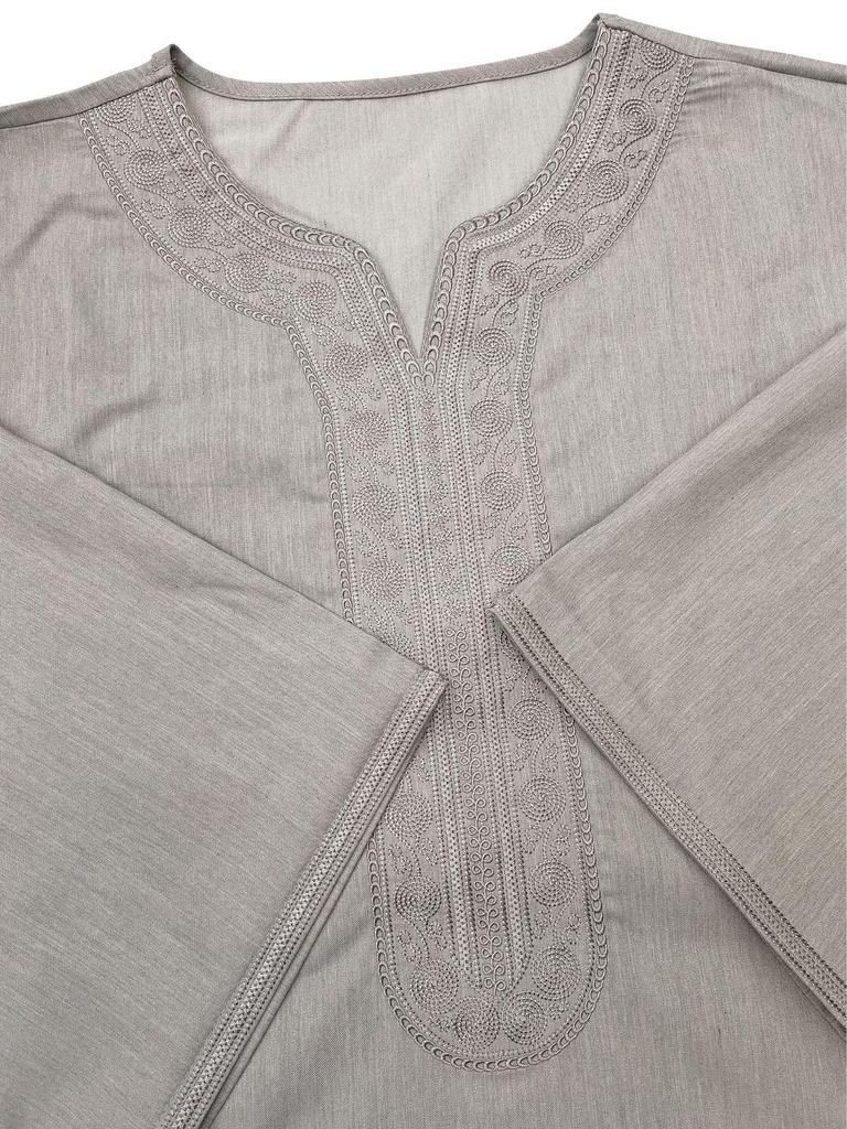 2025 Men's Middle Eastern Embroidered Mid-Sleeve Moroccan Robe
