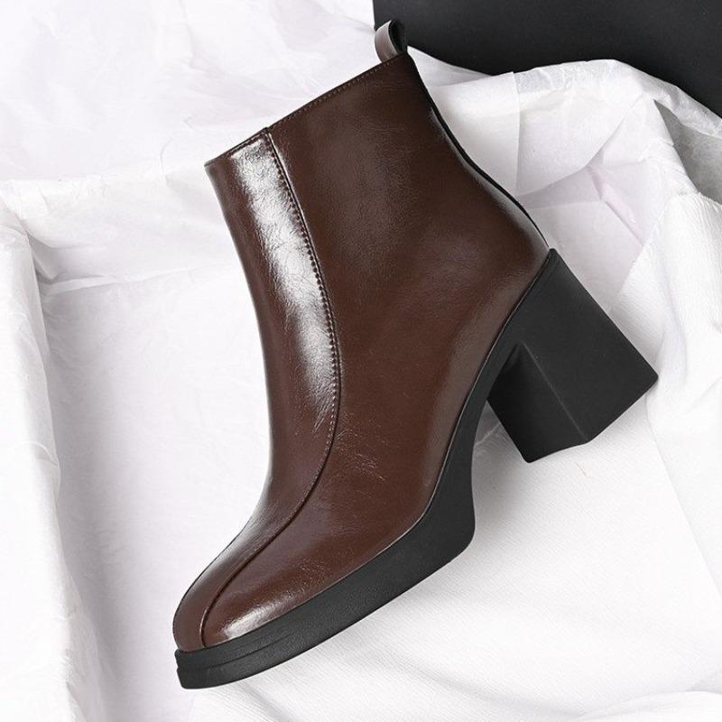 Stivaletti da Donna con Suola Morbida, Pannellati, Invernali Nuovi, Punta Quadrata, Zip, Antiscivolo, con Tacco, Scarpe in Pelle