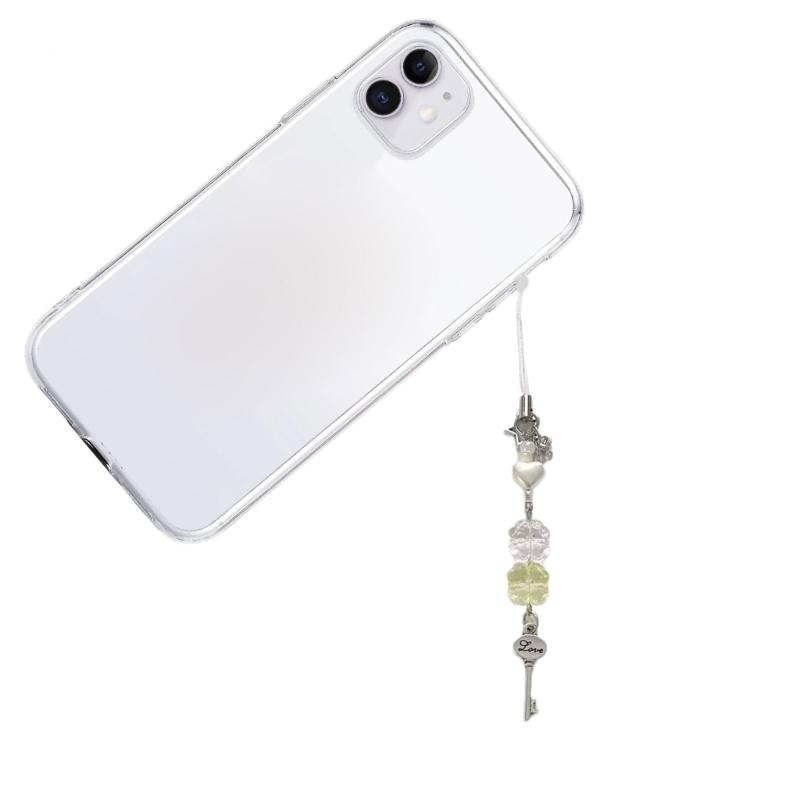 3pcs Handmade Beaded Phone Lanyard Four Leaf Clovers Phone Chain Acrylic Beaded Phone Pendant Phone Jewelry for Key Bag