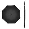Double oversized silver plated golf umbrella, full fiber long handle straight pole umbrella