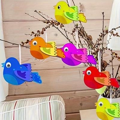 Unfinished Wooden Bird Craft Kit with Rope Handmade 3D Wood Bird Ornament with Wings Painting DIY Bird Hanging Decor