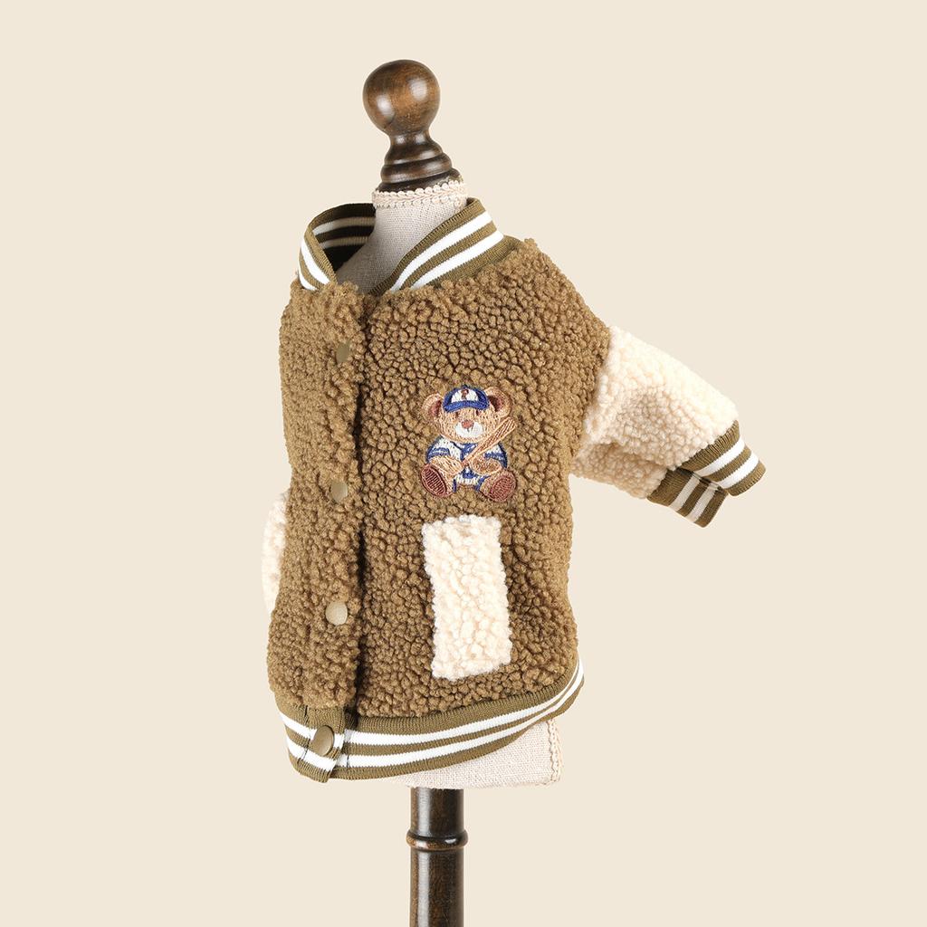 Fleece Baseball Jacket for Pets Autumn Winter Warm Pet Sweatshirt Fluffy Cozy Dog Cat Hoodie