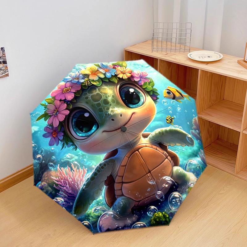 1 PC Automatic Folding Umbrella - Sea Turtle Pattern, Portable & Foldable Design with 8 Ribs, Christmas Birthday Gifts