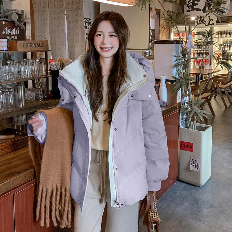 Daunenjacke Damen kurze Kapuze Winter 2024 neuer Kokon koreanische Version loser kleiner Mantel