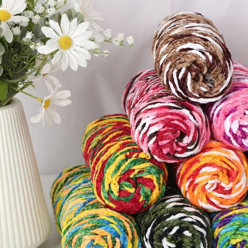 200g Colorful Glossy Chenille Gold Velvet Yarn 3 Strand Soft Warm Scarf Line Woven Hand-knitted Crochet Thread Clothing Hat