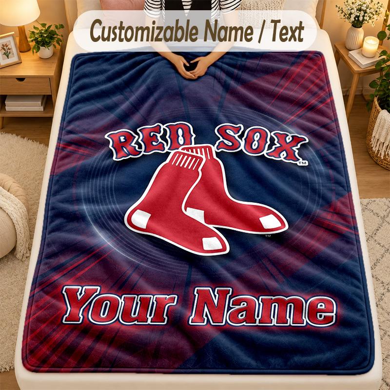 Flannel BlanketBoston Red Sox Custom Name Text Personalized Soft Warm Throw Blanket Home Decor Gift