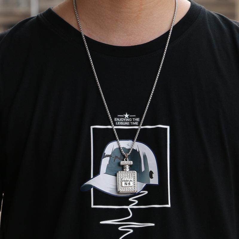 Creative Personality Sweater Chain Female Hip-hop Dance Fashion Perfume Bottle with Diamond Pendant Long Necklace Male Accessories