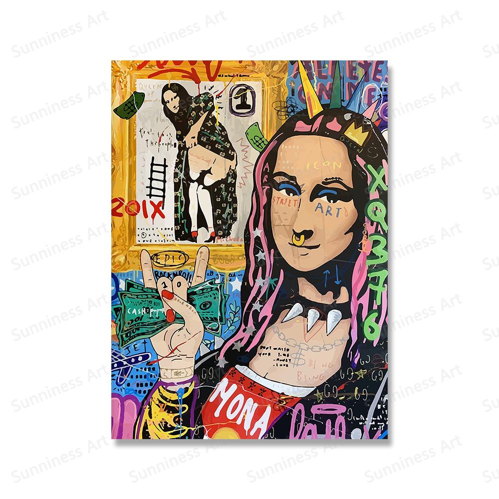 Graffiti Mona Lisa Bowie Porträt Leinwand Malerei Pop Art Poster Druck Luxus Marke Wand Kunst Bilder Für Wohnzimmer Wohnkultur