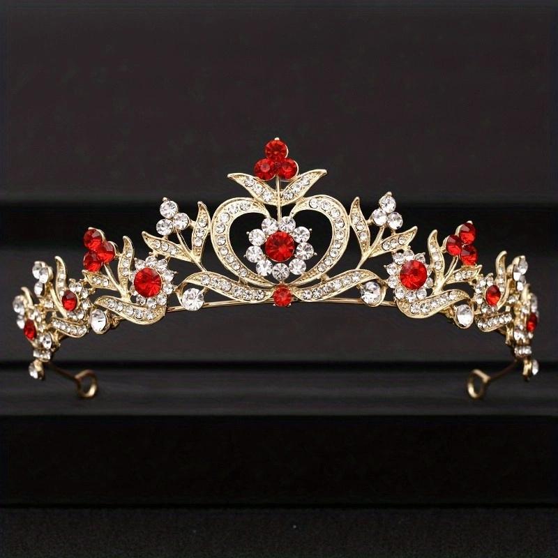 Baroque Red Crystal Tiaras and Crowns Prom Rhinestone Bridal Diadem Crown Taira for Women Wedding Hair Accessories Jewelry Crown