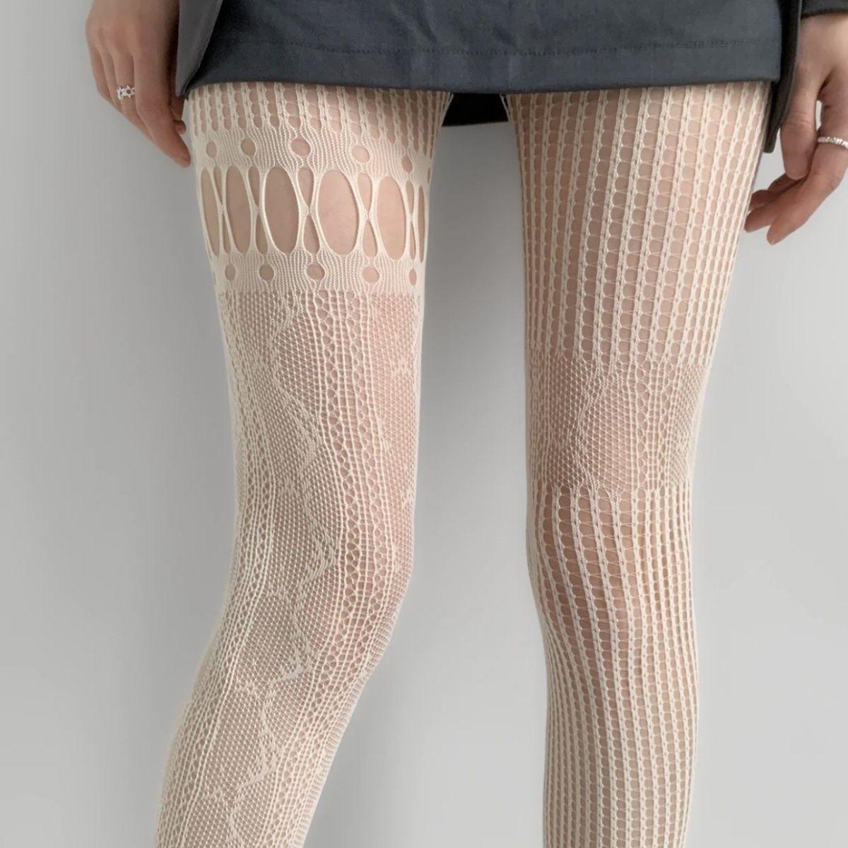 

Daily Asymmetric Punk Stockings Hollow out Fishnet Stocking Sexy Pantyhose One Size белый