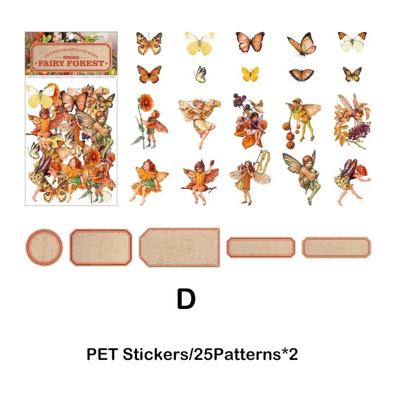 50pcs/pack Butterfly Fairy PET Stickers DIY Scrapbooking Planner Collage Stationery Aesthetics Decor Flower Stickers